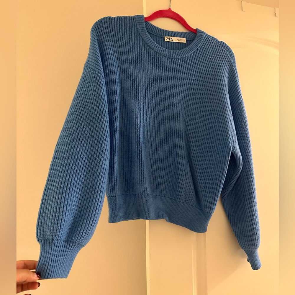 Zara Women's Vibrant Blue Crew Neck Sweater